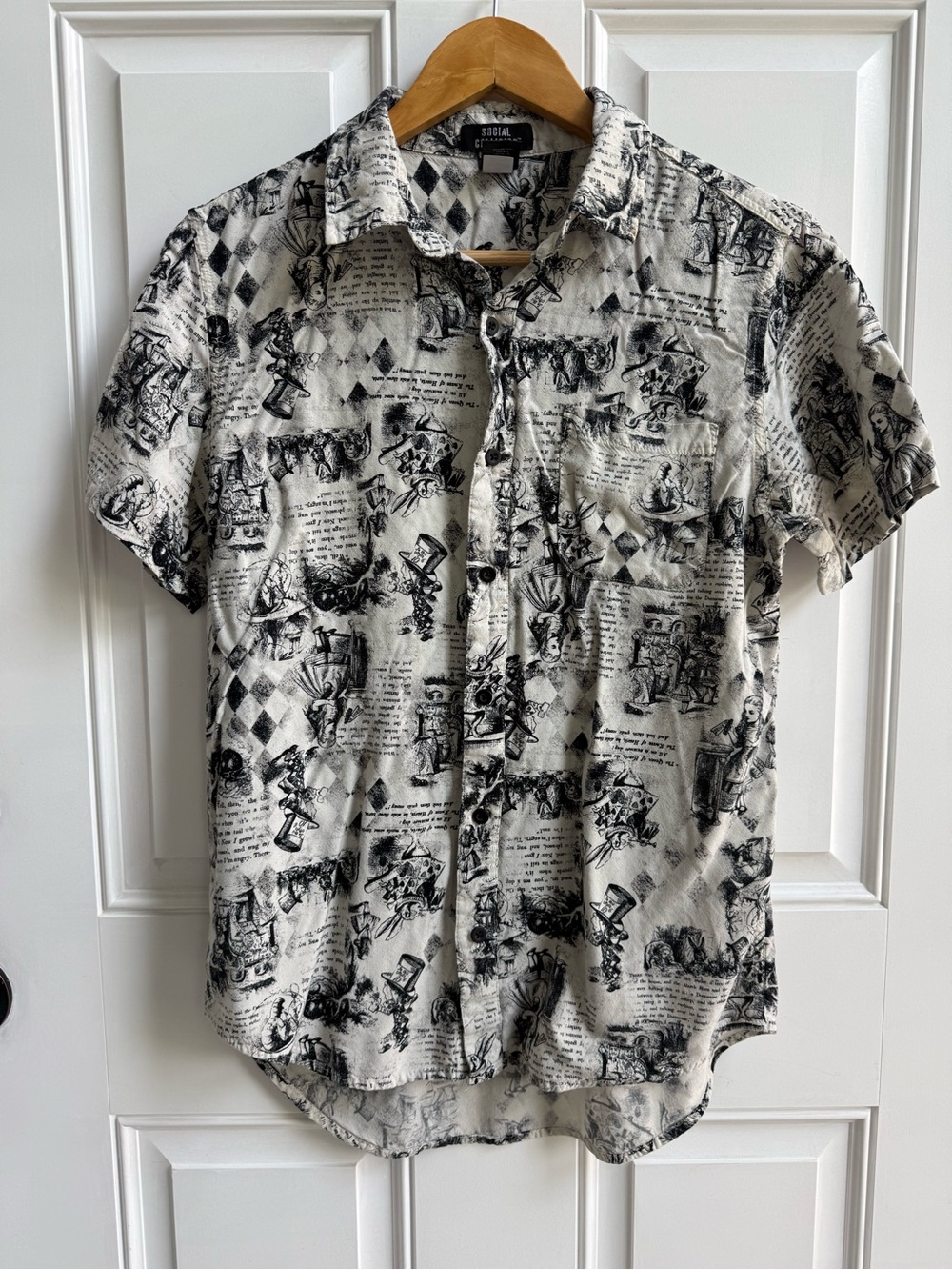 Alice in Wonderland Social Collision comic illustrated button up storybook goth